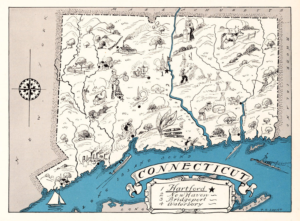 Vintage Map of Connecticut 1931