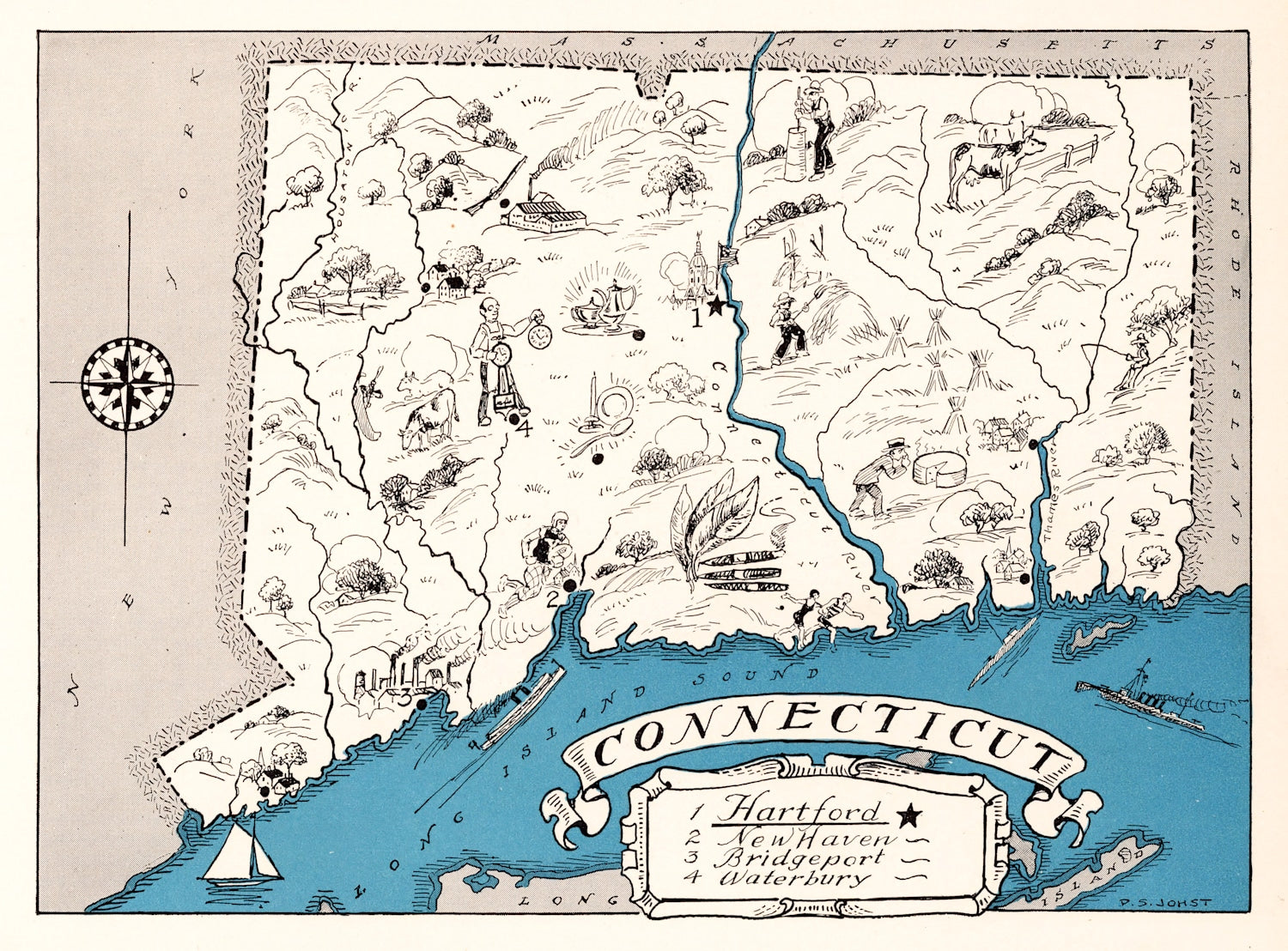 Vintage Map of Connecticut 1931