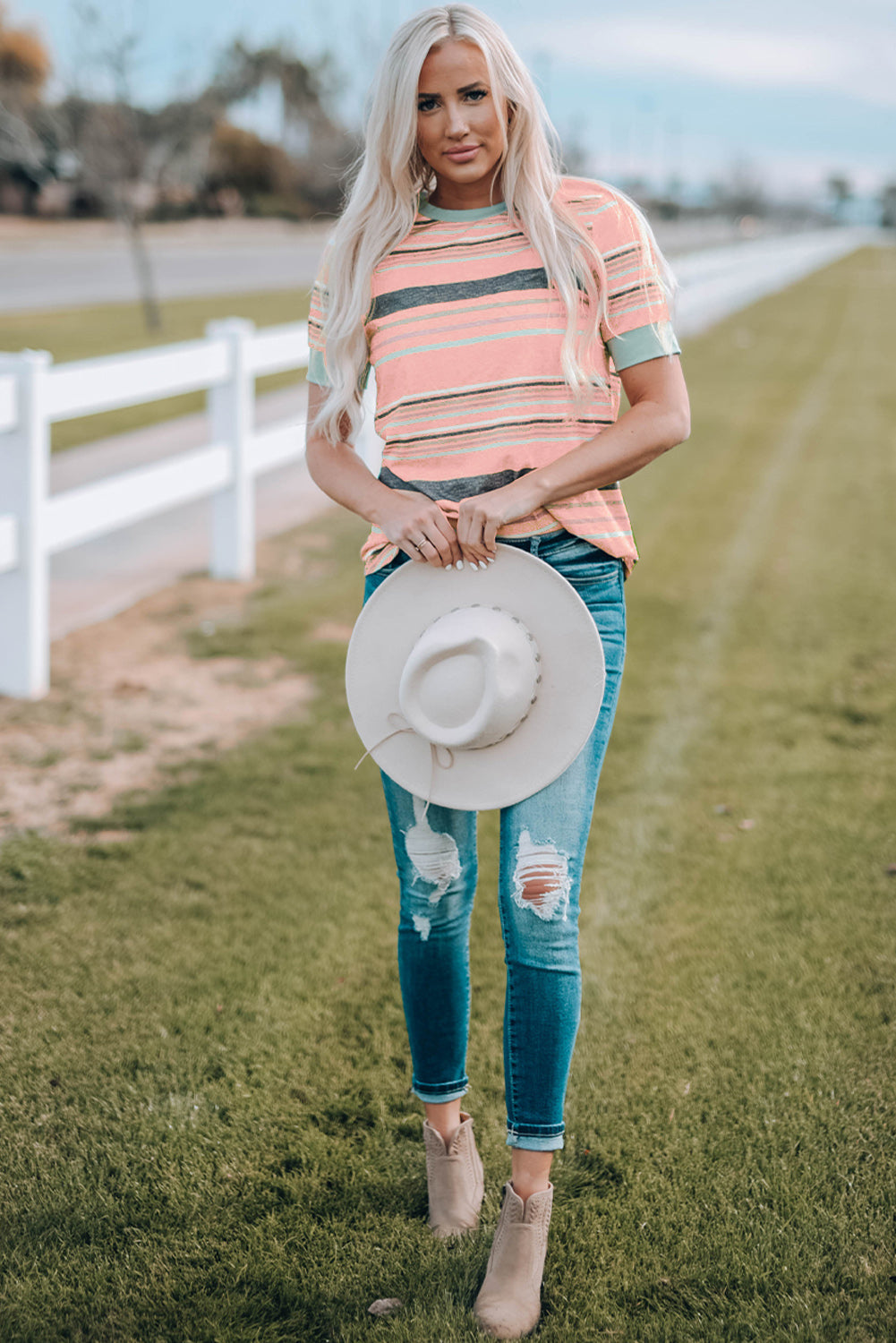Stripe Short Sleeve Crew Neck T-Shirt