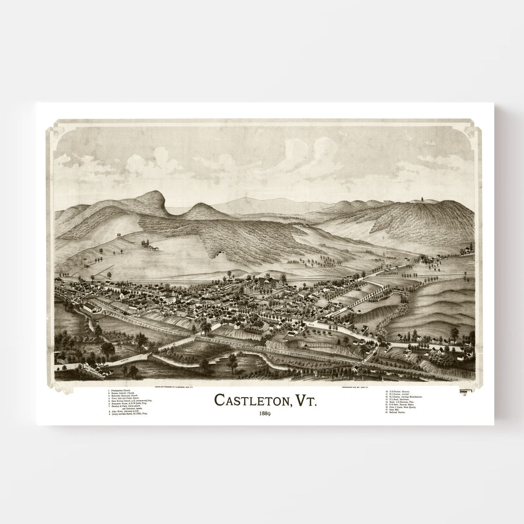 Vintage Map of Castleton, Vermont 1886