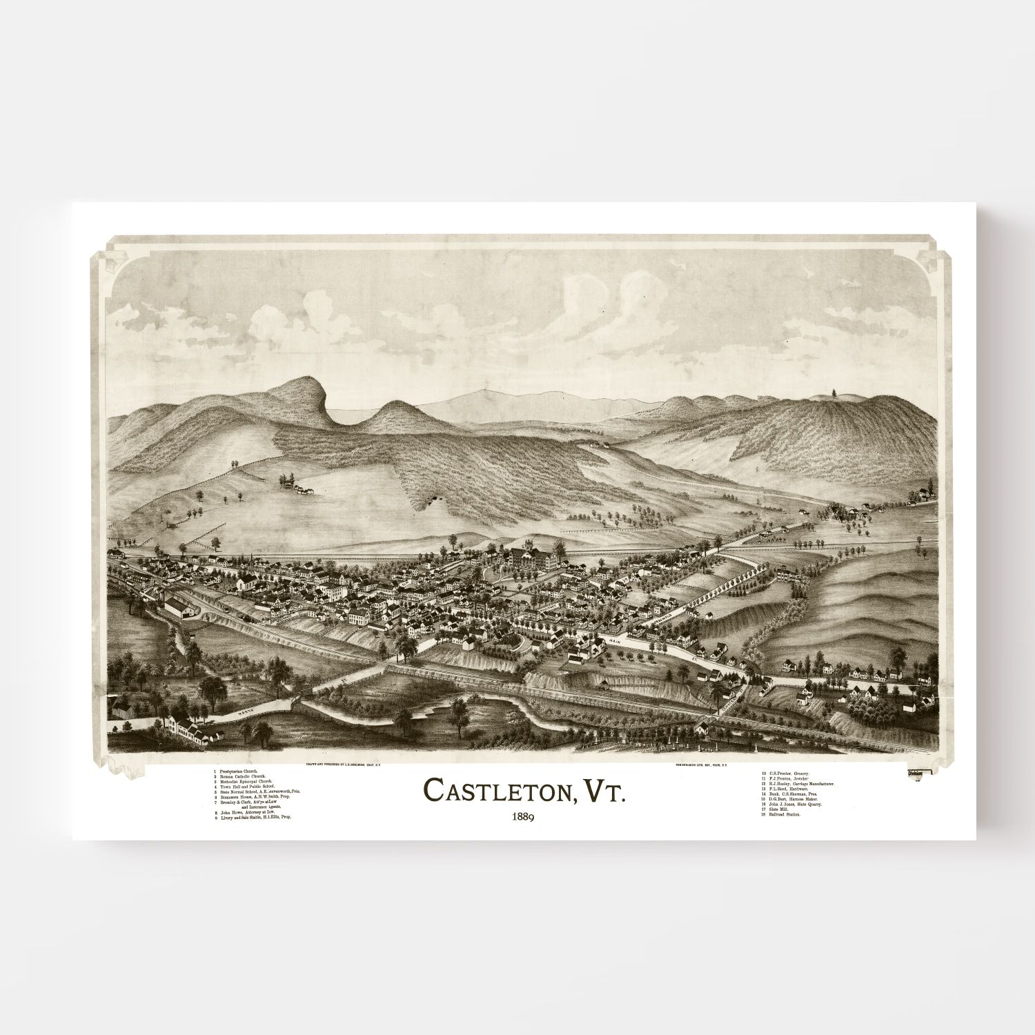 Vintage Map of Castleton, Vermont 1886