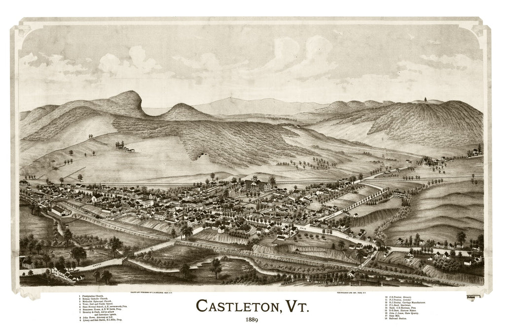 Vintage Map of Castleton, Vermont 1886