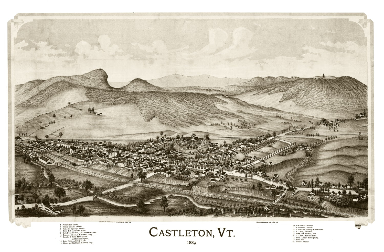 Vintage Map of Castleton, Vermont 1886