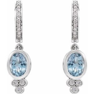 14K White Gold Natural Aquamarine & 1/6 CTW Natural Diamond Hoop Earrings – image 2