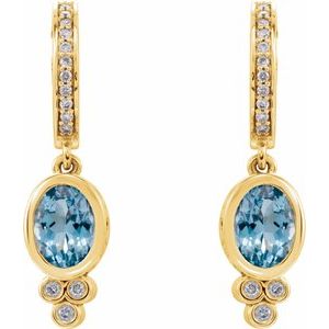 14K Yellow Gold Natural Aquamarine & 1/6 CTW Natural Diamond Hoop Earrings – image 2