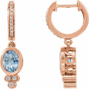 14K Rose Gold Natural Aquamarine & 1/6 CTW Natural Diamond Hoop Earrings