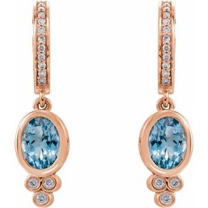 14K Rose Gold Natural Aquamarine & 1/6 CTW Natural Diamond Hoop Earrings – image 2