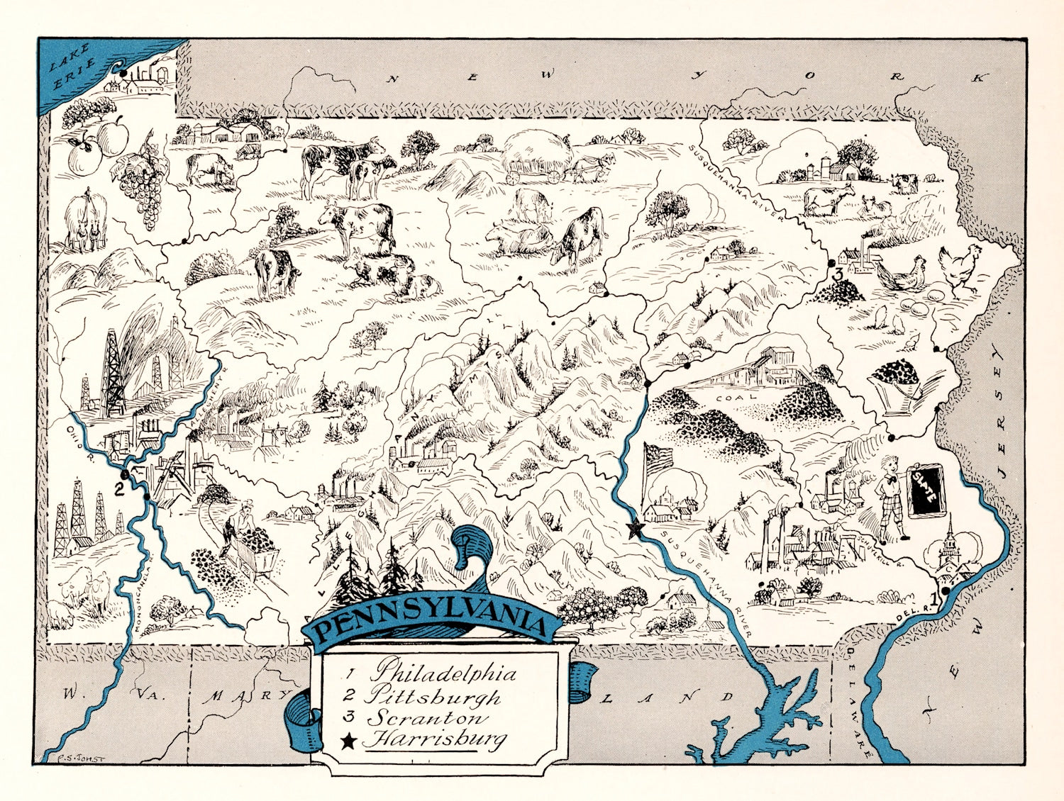 Vintage Map of Pennsylvania 1931