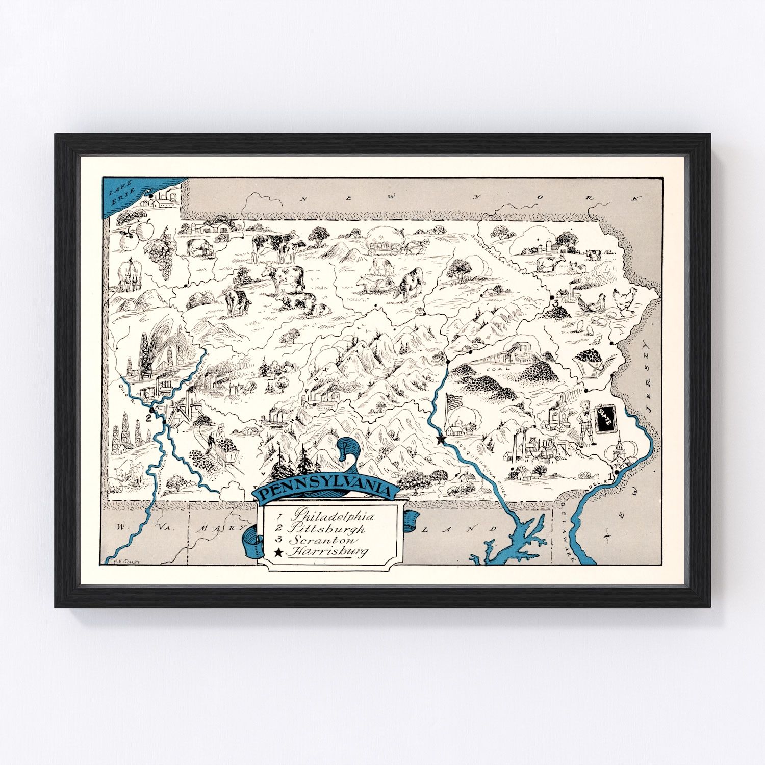 Vintage Map of Pennsylvania 1931