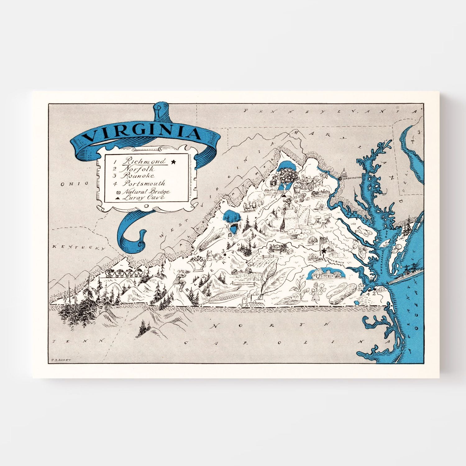 Vintage Map of Virginia 1931