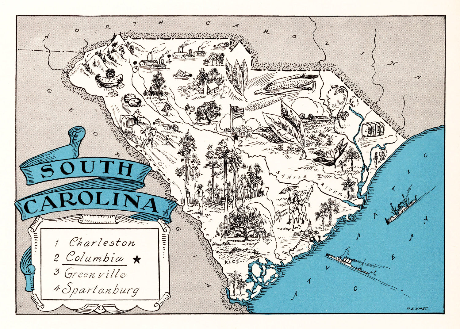 Vintage Map of South Carolina 1931