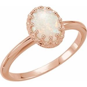 14K Rose Gold Natural White Opal Crown Ring