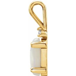 14K Yellow Gold Natural White Opal & .01 CT Natural Diamond Pendant