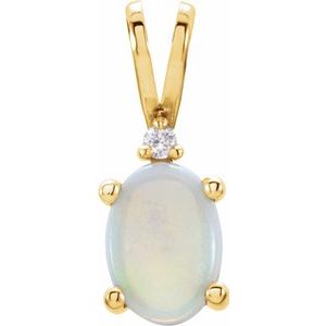 14K Yellow Gold Natural White Opal & .01 CT Natural Diamond Pendant