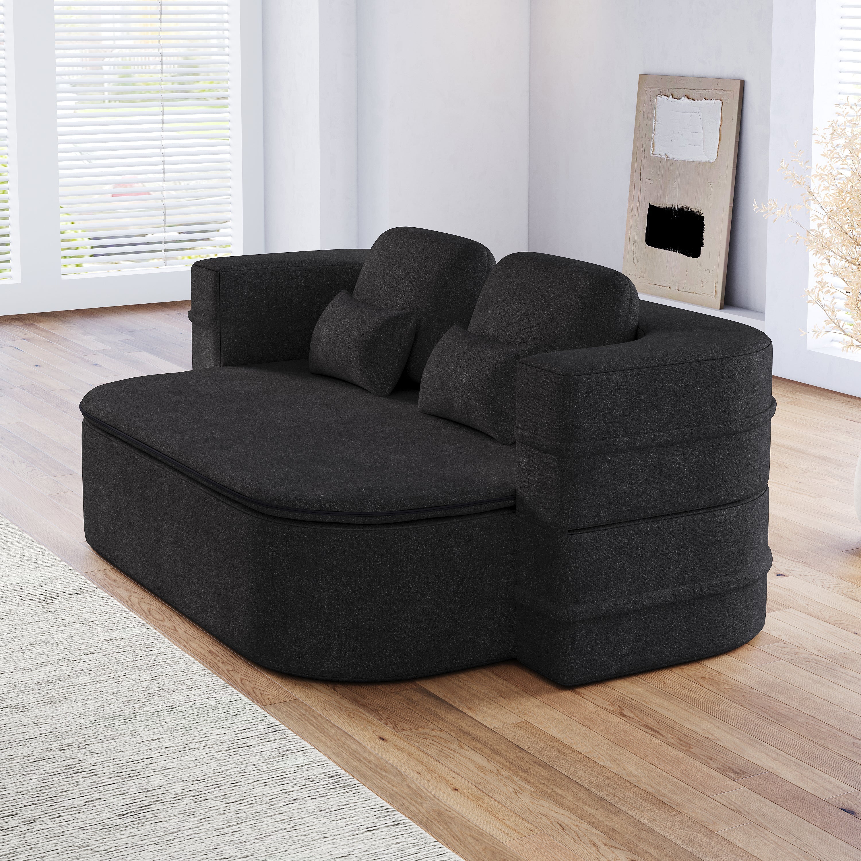 75''2-in-1 Foldable Sofa,Convertible Sleeper Foam Sofa Bed with Multi Functional Blanket, Chenille Floor folding sofa bed,  Floor Sofa Lounge Sofa for Living Room Bedroom Lounge Studio