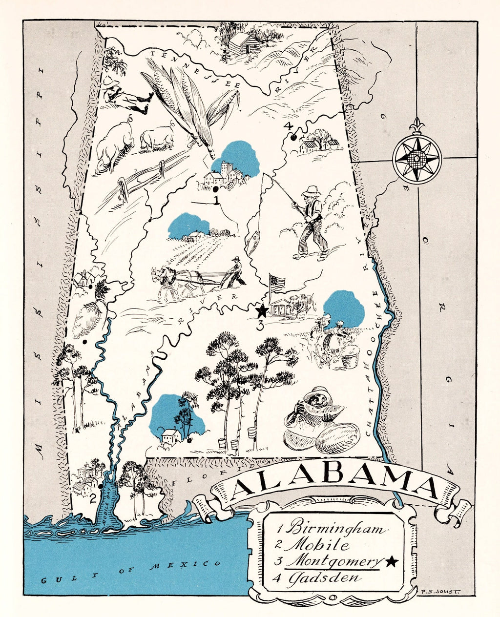 Vintage Map of Alabama 1931