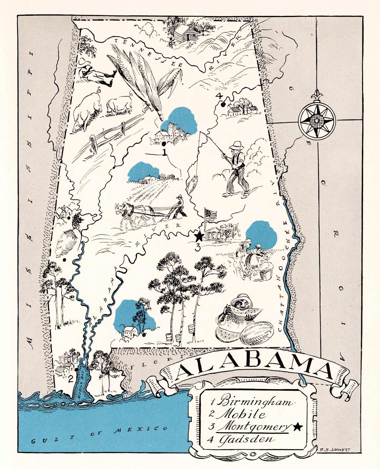 Vintage Map of Alabama 1931