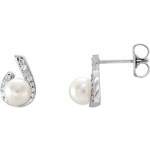 Platinum Cultured White Freshwater Pearl & 1/10 CTW Natural Diamond Earrings