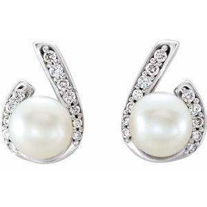 Platinum Cultured White Freshwater Pearl & 1/10 CTW Natural Diamond Earrings