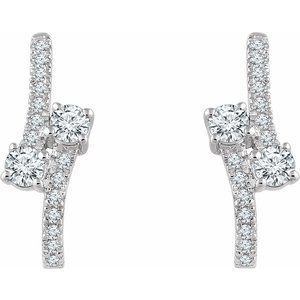14K White Gold 5/8 CTW Natural Diamond Two-Stone J-Hoop Earrings – image 2