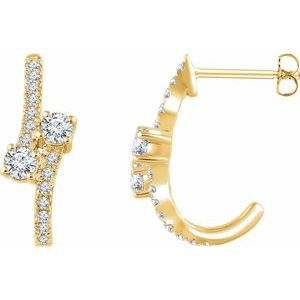 14K Yellow Gold 5/8 CTW Natural Diamond Two-Stone J-Hoop Earrings