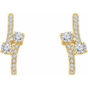 14K Yellow Gold 5/8 CTW Natural Diamond Two-Stone J-Hoop Earrings – image 2