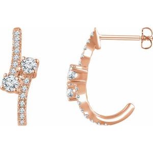 14K Rose Gold 5/8 CTW Natural Diamond Two-Stone J-Hoop Earrings