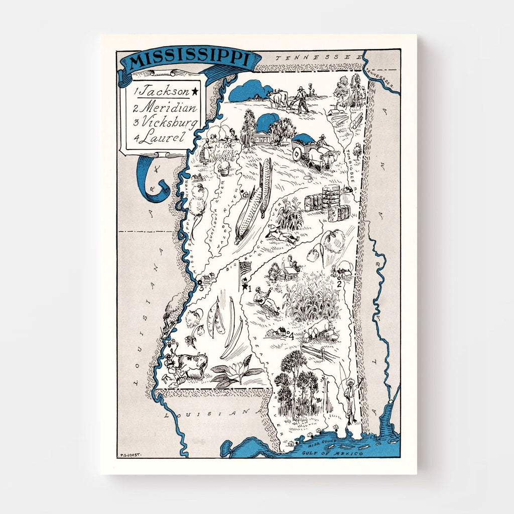 Vintage Map of Mississippi 1931