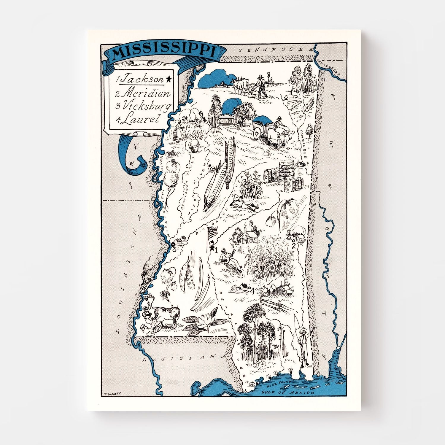 Vintage Map of Mississippi 1931
