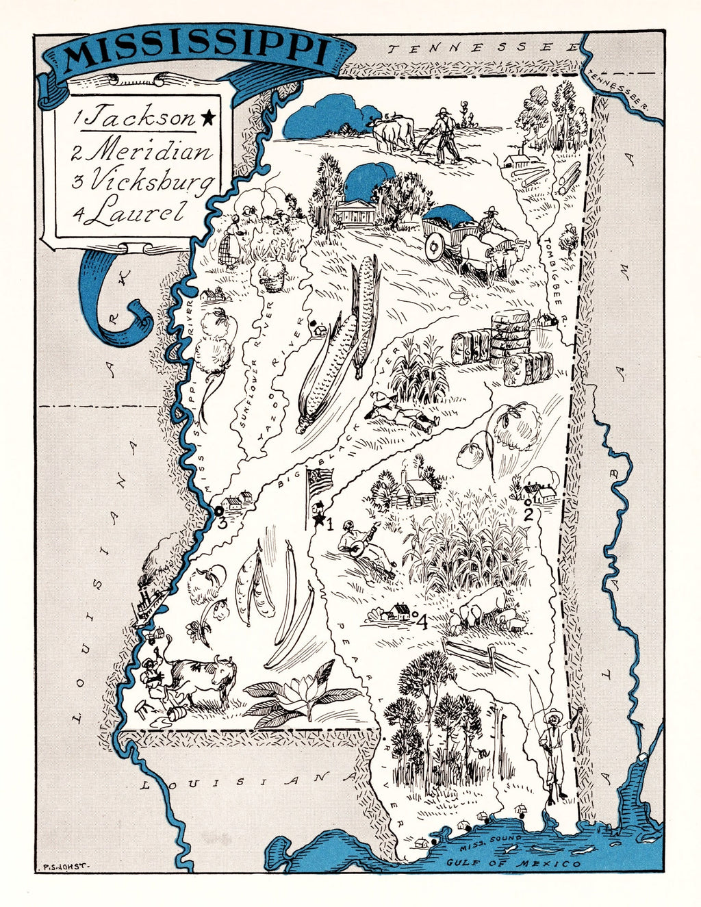 Vintage Map of Mississippi 1931