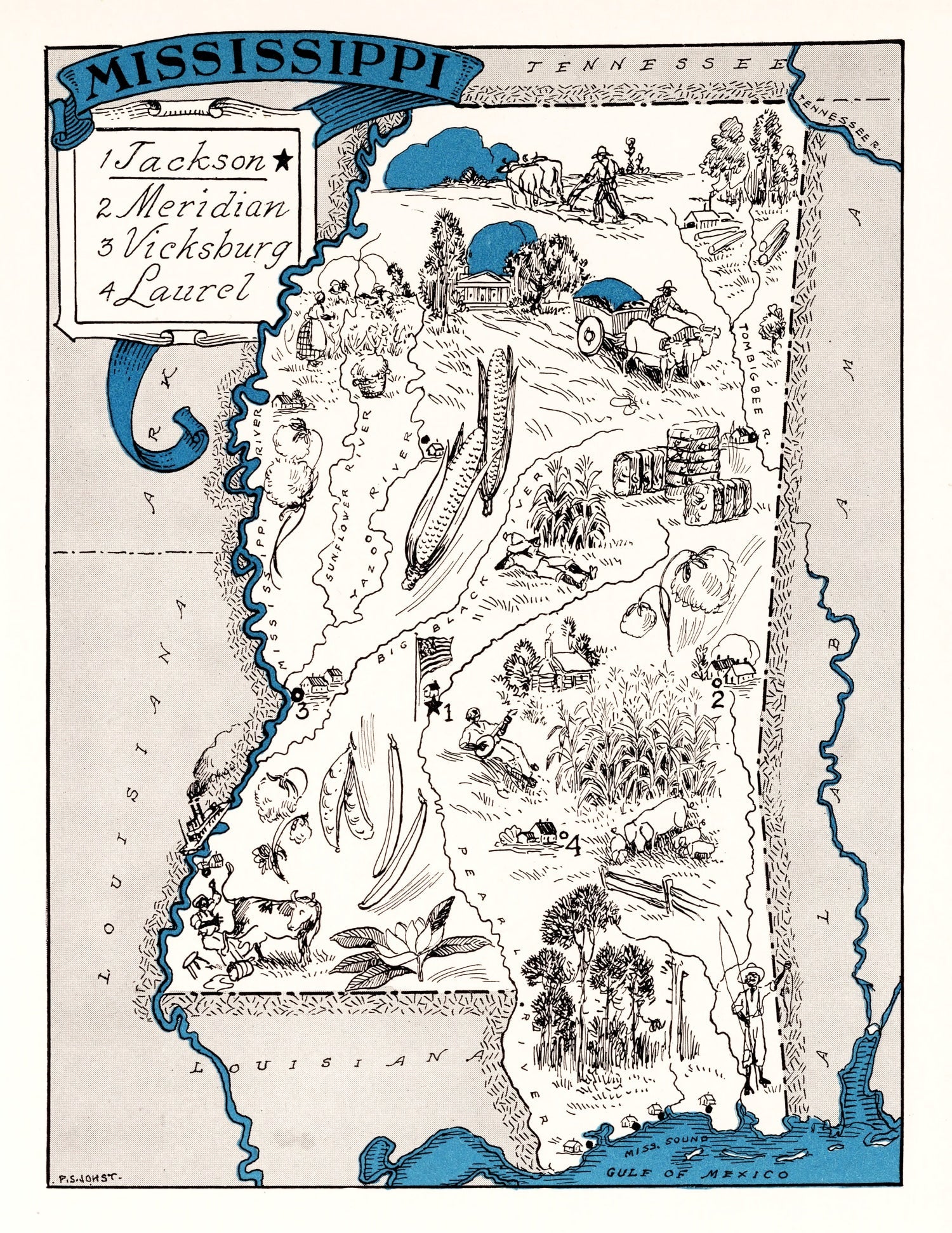 Vintage Map of Mississippi 1931