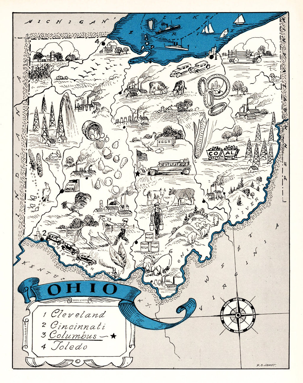 Vintage Map of Ohio 1931