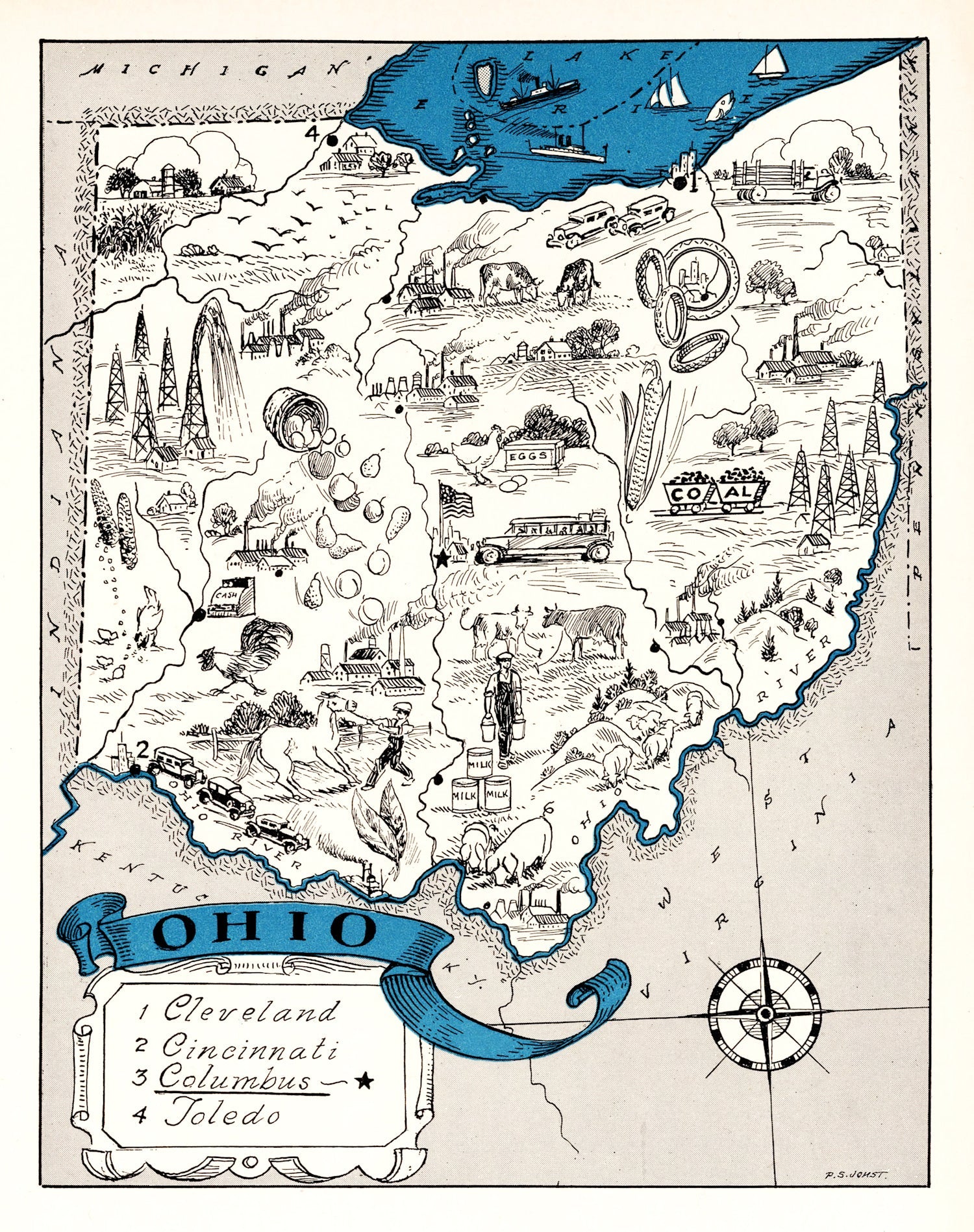 Vintage Map of Ohio 1931