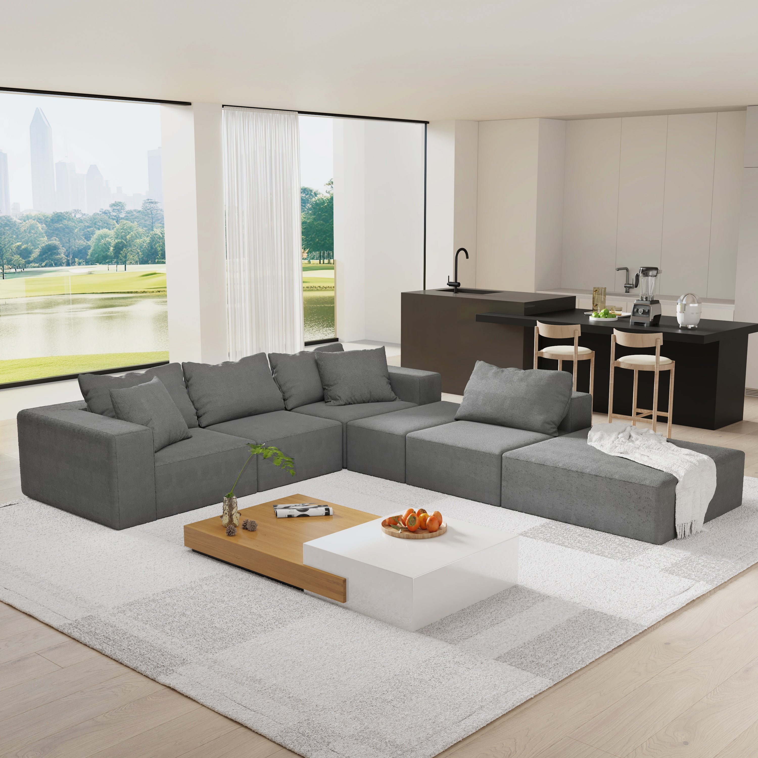 Modern Upholstered Sectional Sofa Couch Set,Modular 132' L Shaped Sectional Living Room Sofa Set With 6 Pillows,Free Combination Sofa Couch for Living Room,Bedroom