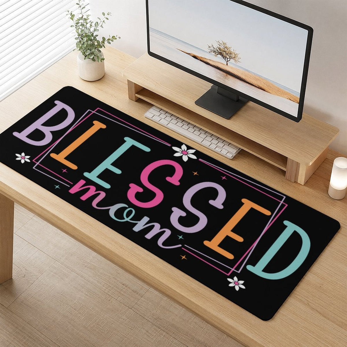 Blessed Mom Black Custom Mousepad with Rounded Corners | 47.2" x 17.7"