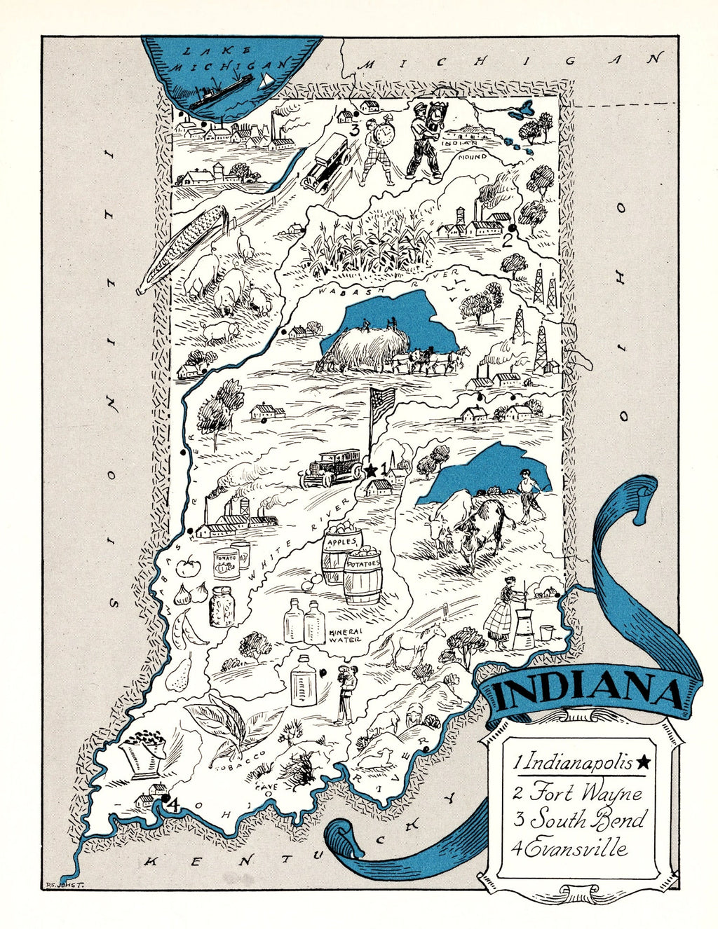Vintage Map of Indiana 1931
