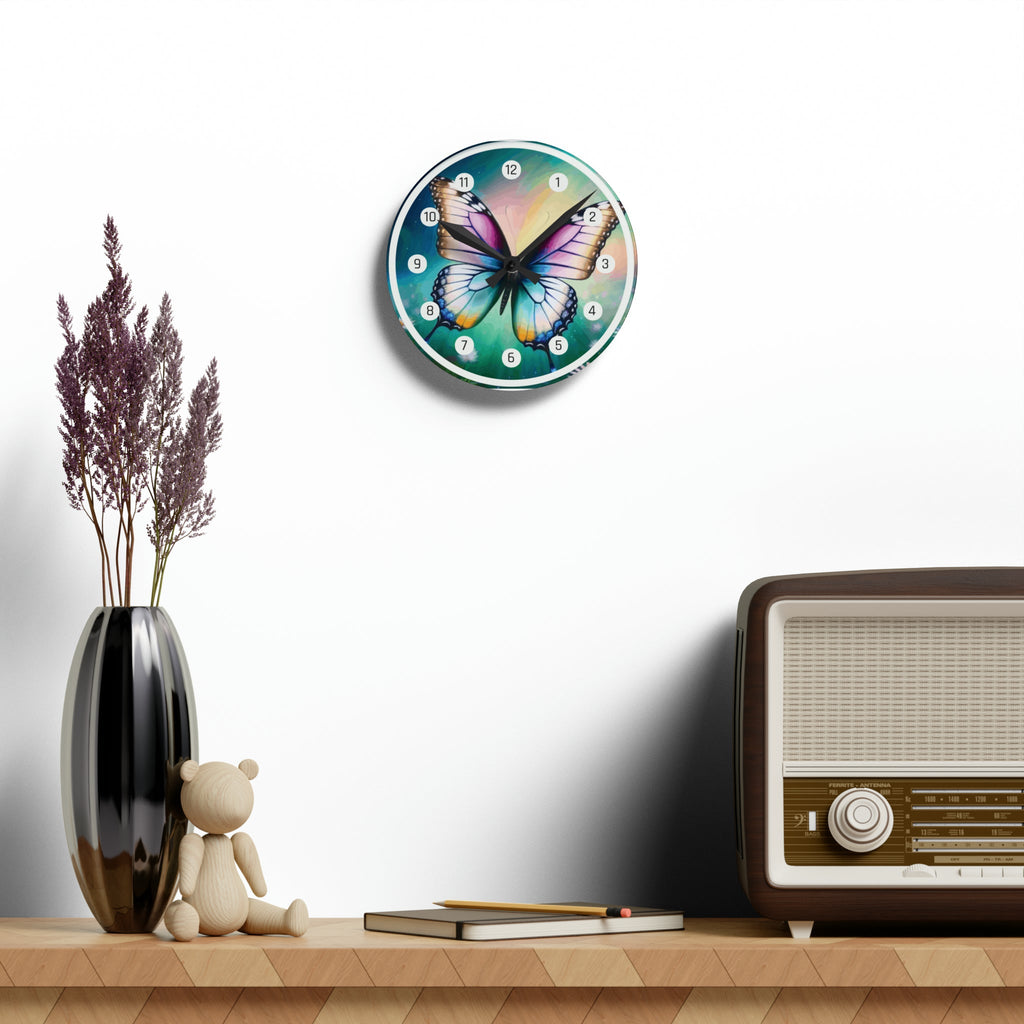 Beautiful Butterfly and Daisies Acrylic Wall Clock