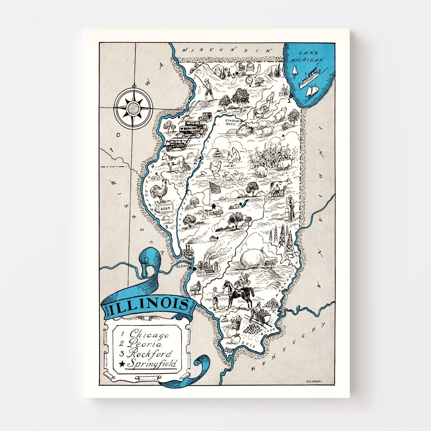 Vintage Map of Illinois 1931