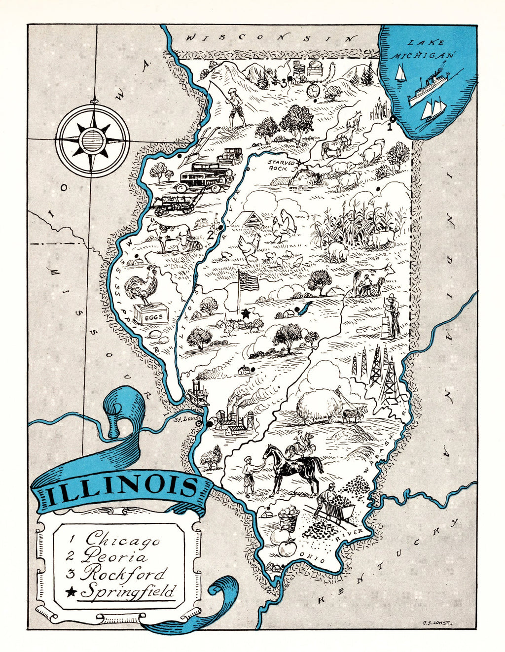 Vintage Map of Illinois 1931