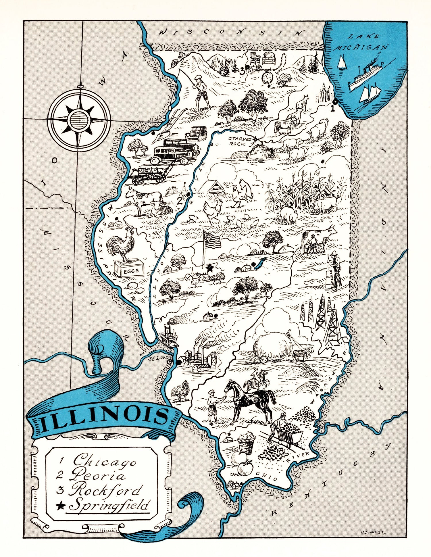 Vintage Map of Illinois 1931