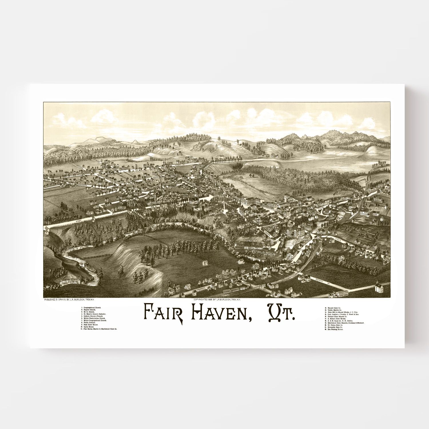 Vintage Map of Fair Haven, Vermont 1886