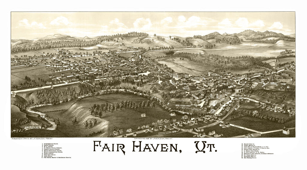 Vintage Map of Fair Haven, Vermont 1886