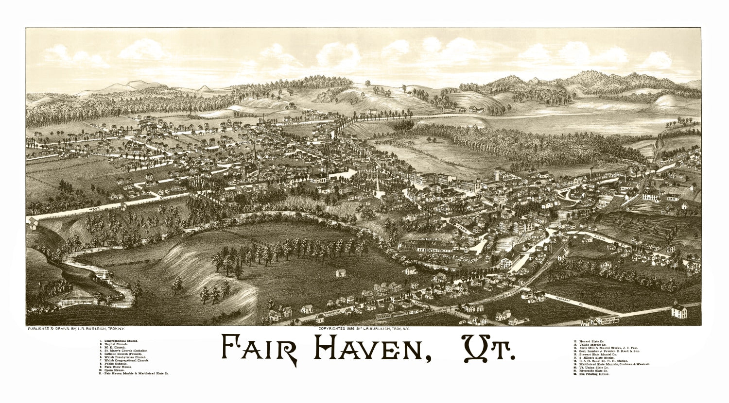 Vintage Map of Fair Haven, Vermont 1886