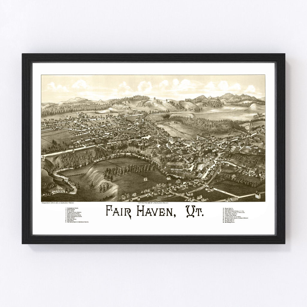 Vintage Map of Fair Haven, Vermont 1886