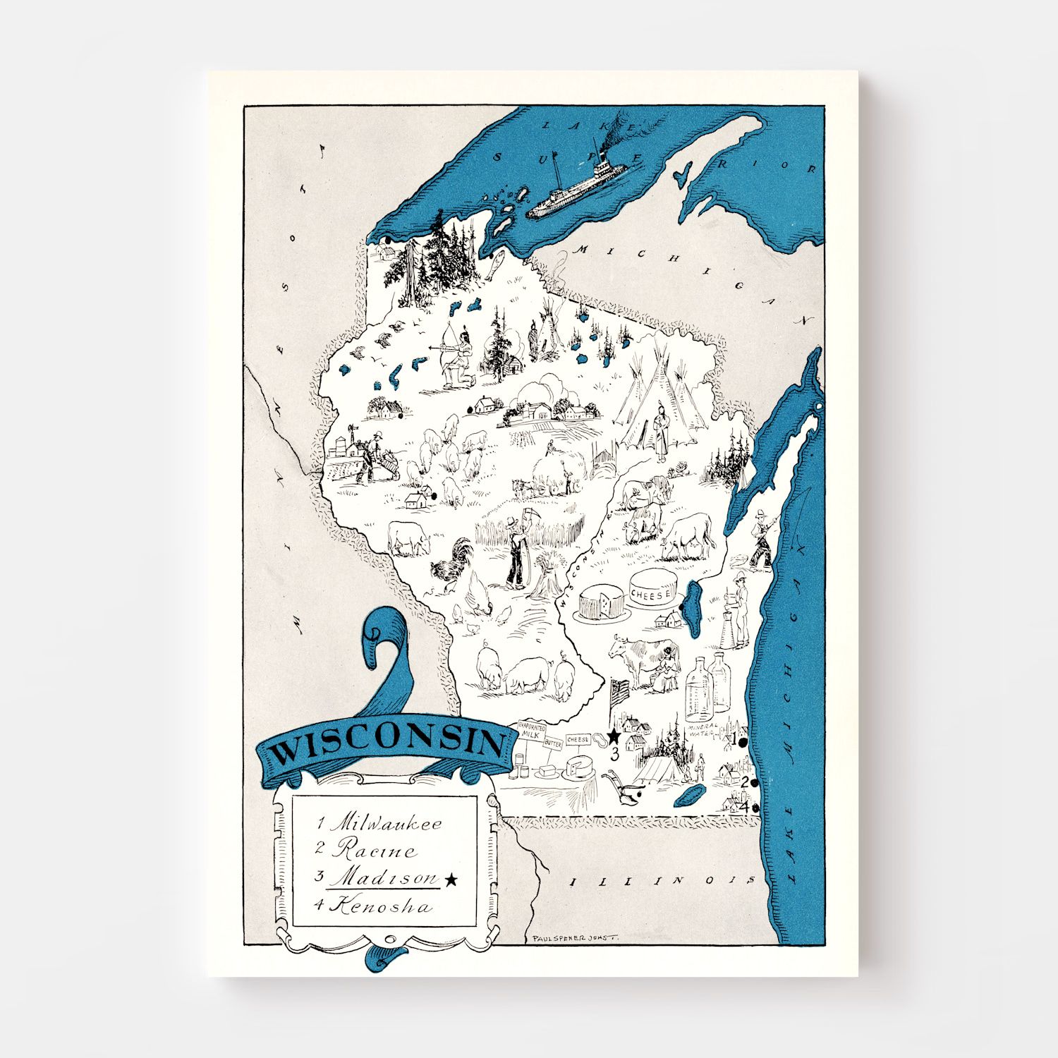 Vintage Map of Wisconsin 1931