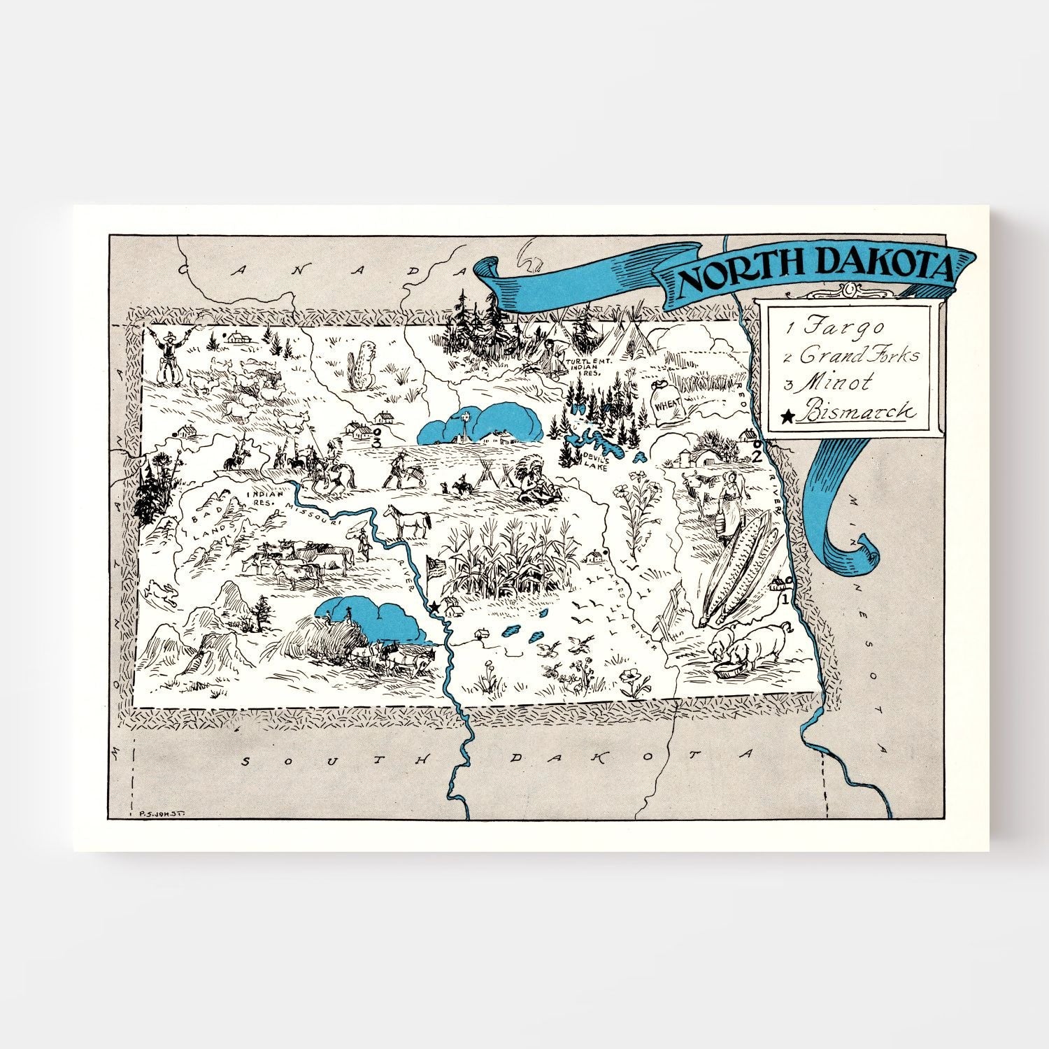 Vintage Map of North Dakota 1931