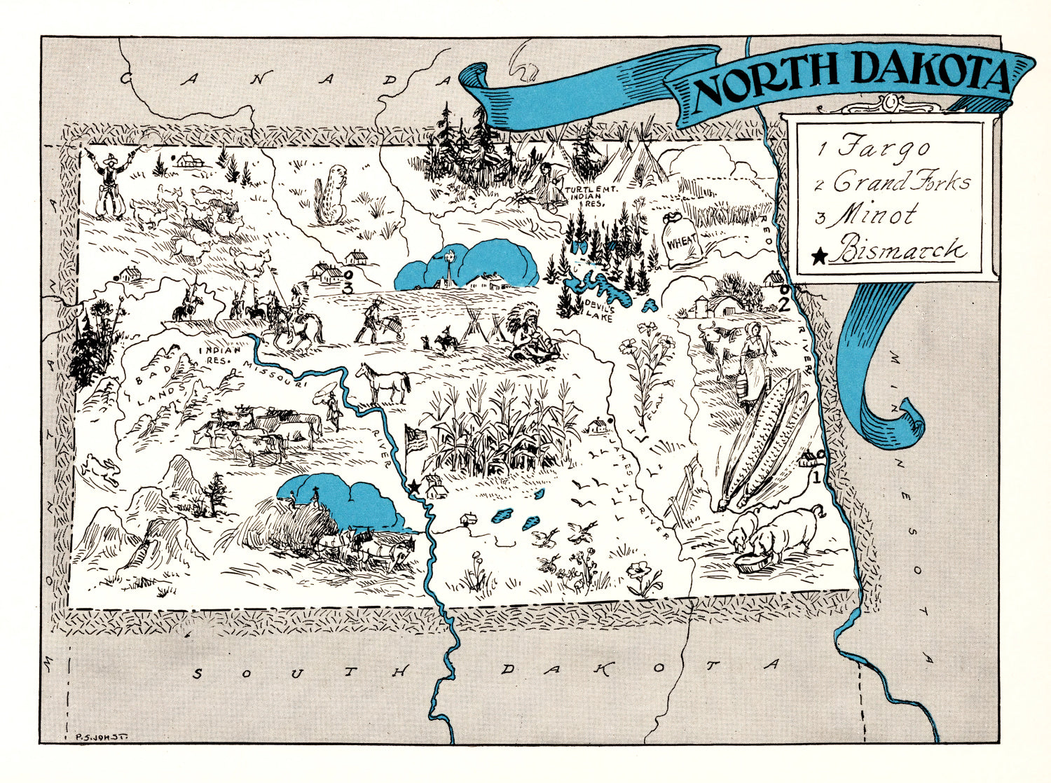 Vintage Map of North Dakota 1931