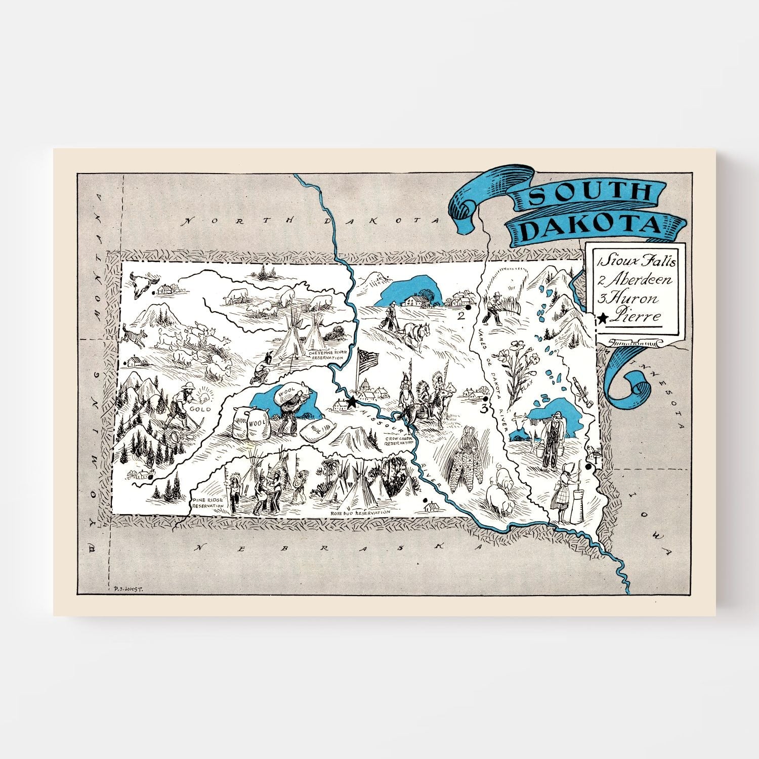 Vintage Map of South Dakota 1931