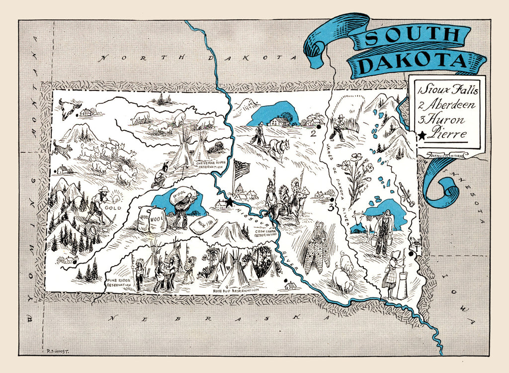 Vintage Map of South Dakota 1931