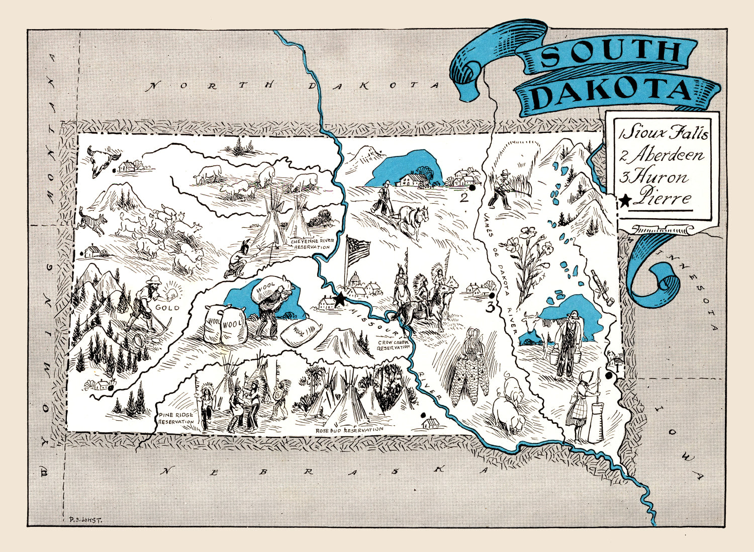 Vintage Map of South Dakota 1931